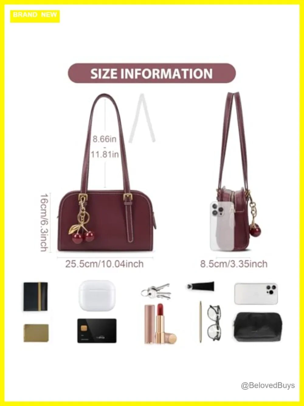 Faux Leather Swing Shoulder Bag with Cherry Pendant